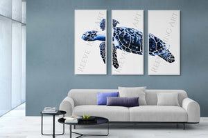 Turtle Triptych prints Hamptons Coastal Nautical Wall prints by Australian artist Reeve King